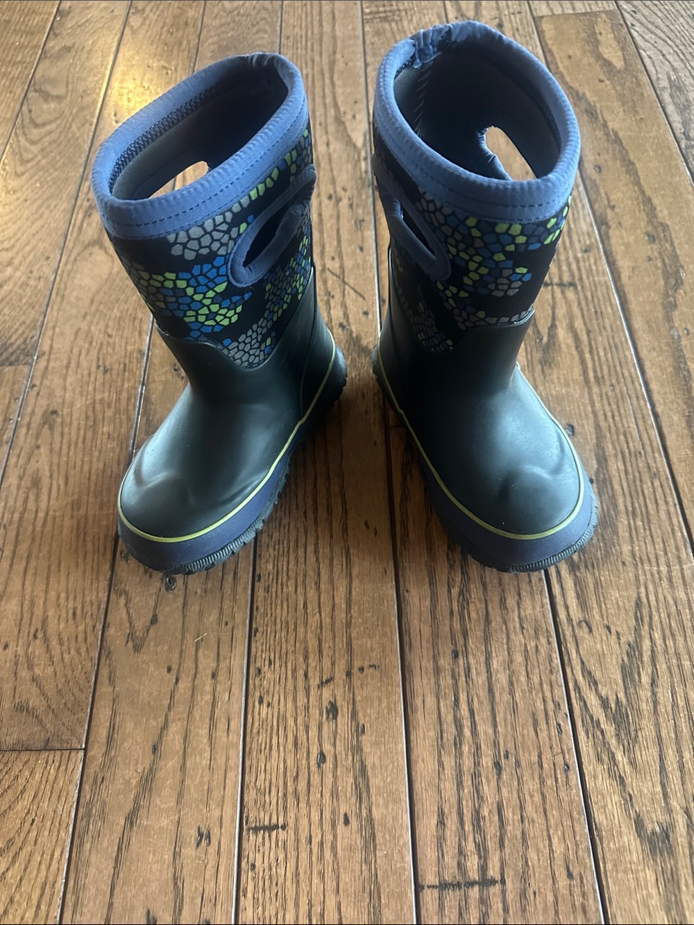 BOGS Kids Waterproof Rain & Snow Boots in Navy with Lime Accents